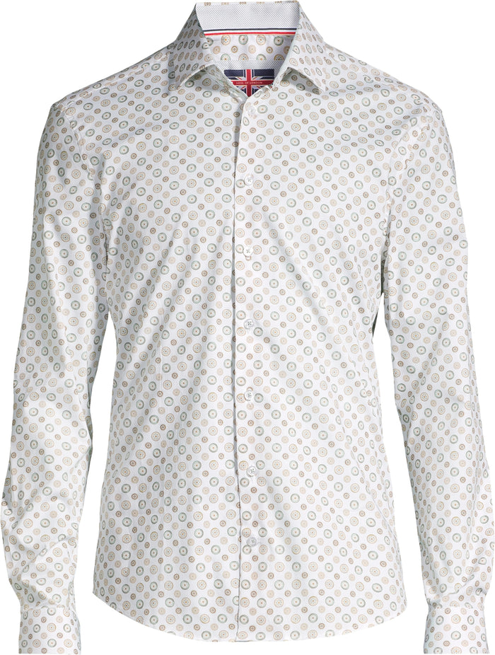 Cotton/Stretch Circle Print Sport Shirt - Sage