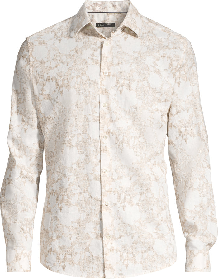 Cotton/Stretch Floral Print Knit Sport Shirt - Tan
