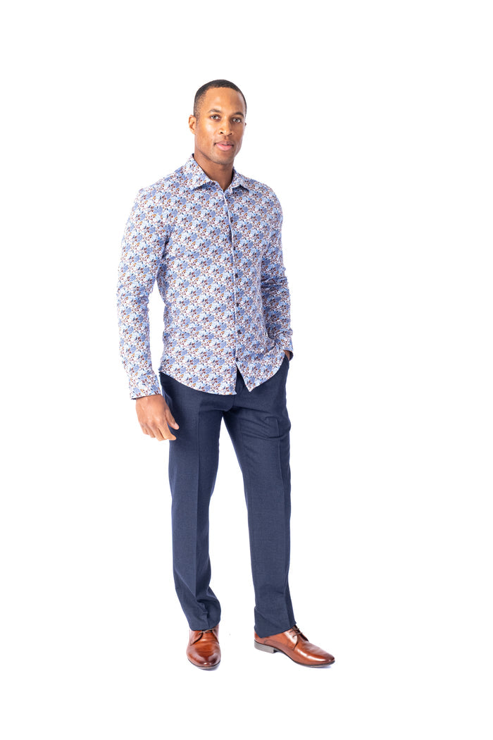 Cotton/Stretch Floral Print Sport Shirt - Multi