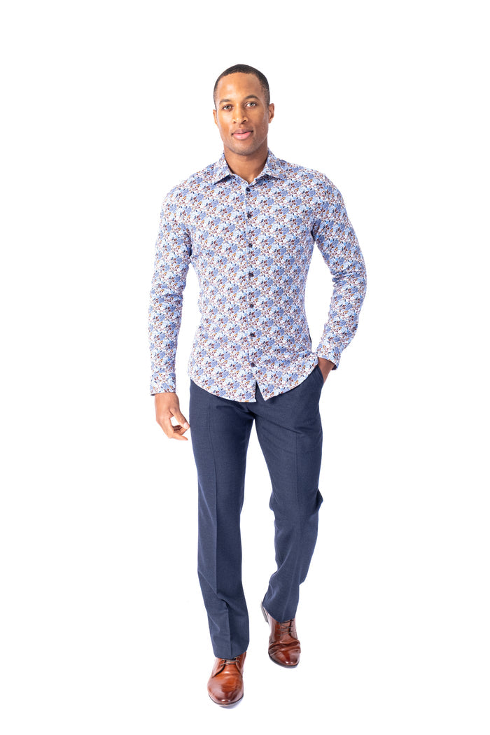 Cotton/Stretch Floral Print Sport Shirt - Multi