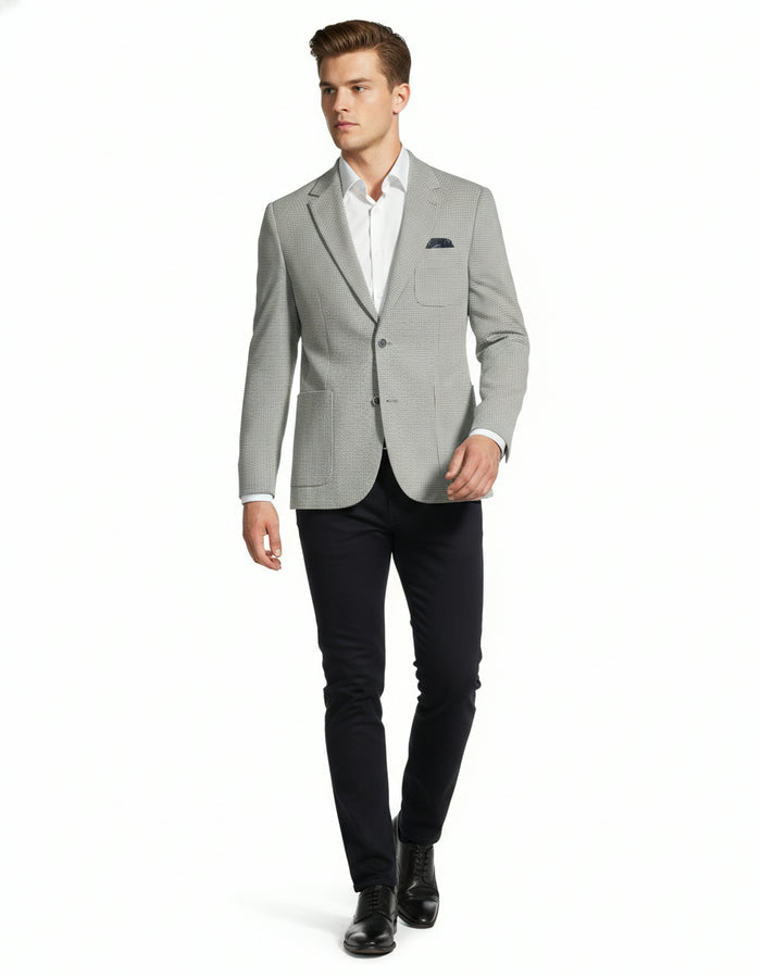 Cotton/Stretch Houndstooth Blazer - Blue