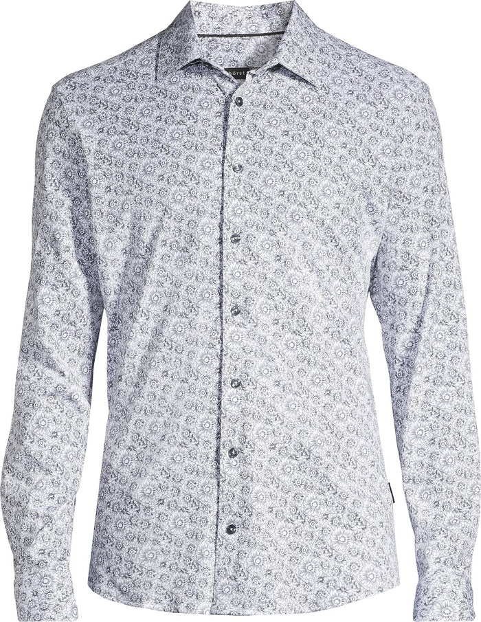 Cotton/Stretch Large Floral Print Knit Sport Shirt - Black