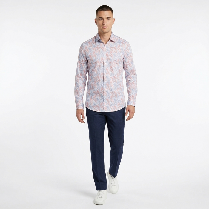 Cotton/Stretch Large Floral Print Knit Sport Shirt - Multi