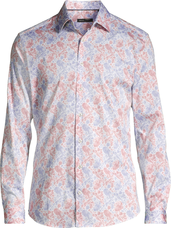 Cotton/Stretch Large Floral Print Knit Sport Shirt - Multi