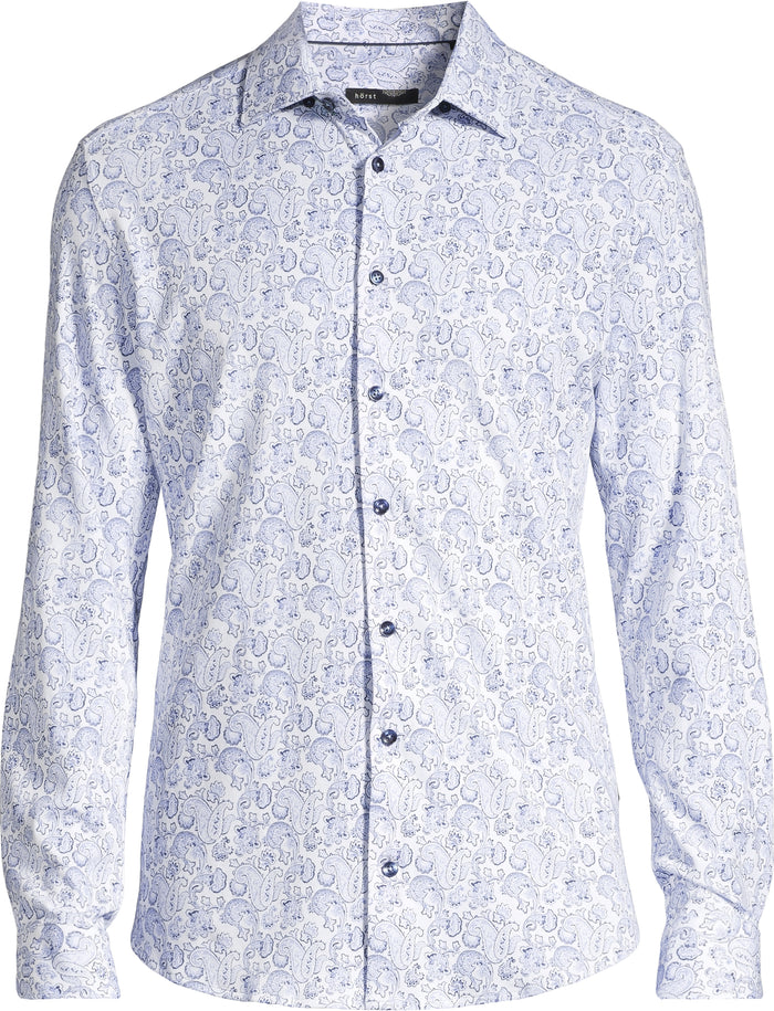 Cotton/Stretch Large Paisley Knit Sport Shirt - Blue