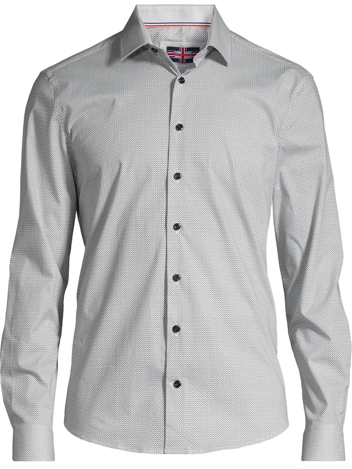 Cotton/Stretch Mini Circle Print Sport Shirt - Black