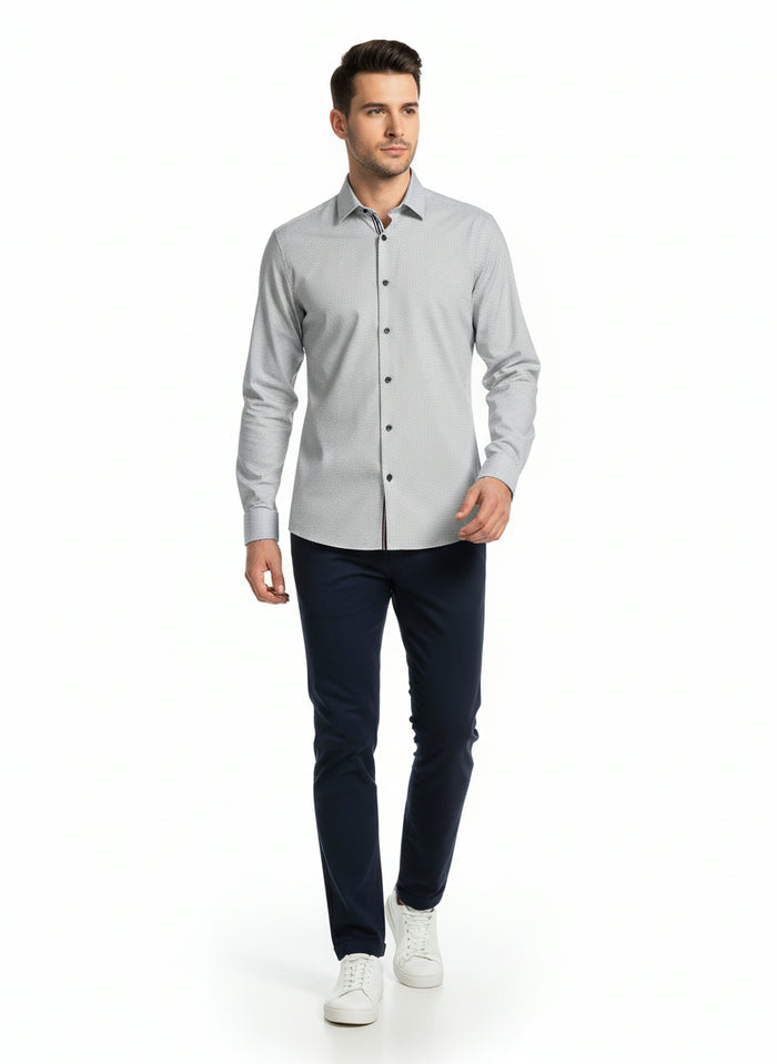 Cotton/Stretch Mini Circle Print Sport Shirt - Black