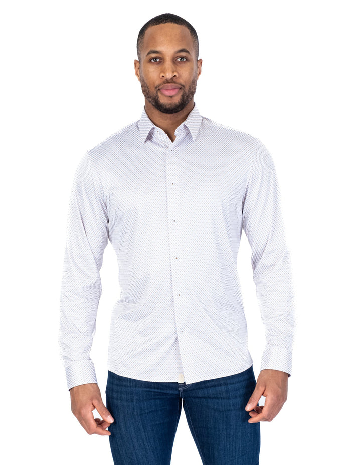 Cotton/Stretch Mini Floral Sport Shirt - Brown/Blue