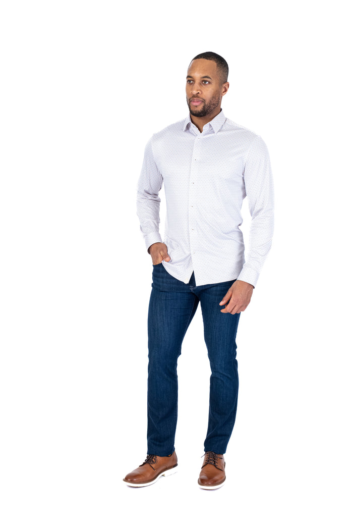Cotton/Stretch Mini Floral Sport Shirt - Brown/Blue