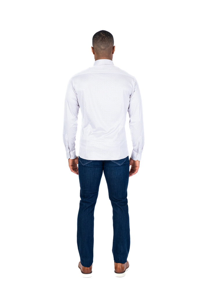 Cotton/Stretch Mini Floral Sport Shirt - Brown/Blue