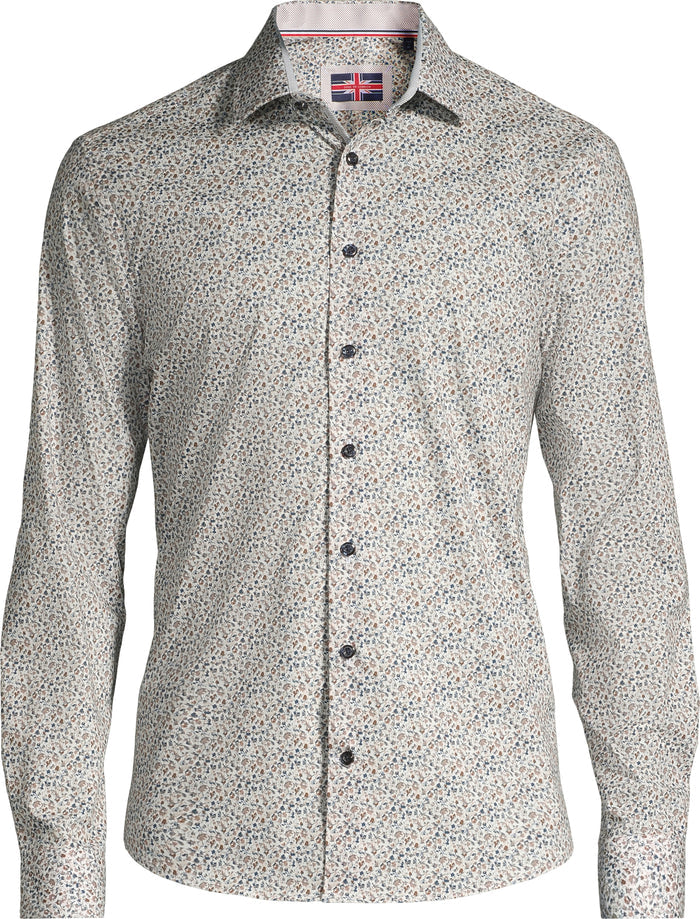 Cotton/Stretch Mini Floral Sport Shirt - Green