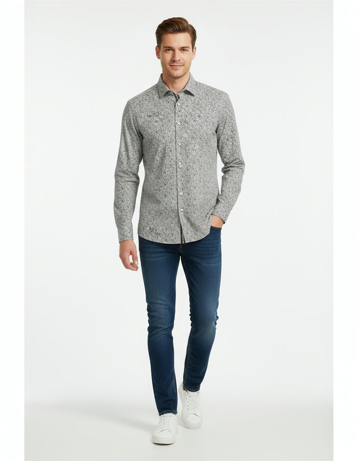 Cotton/Stretch Mini Paisley Sport Shirt - Blue
