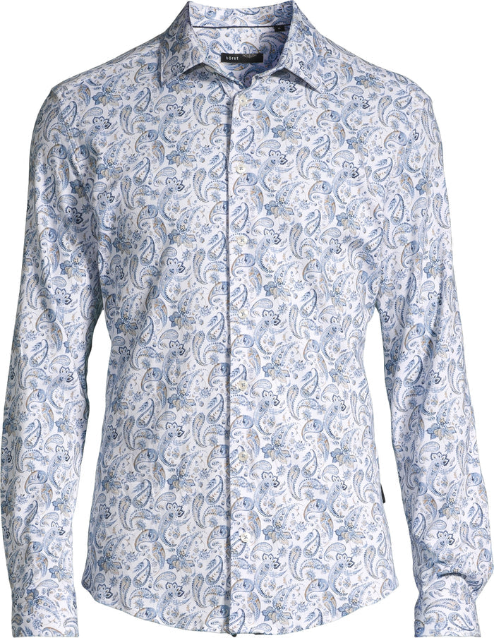 Cotton/Stretch Paisley Knit Sport Shirt - Blue