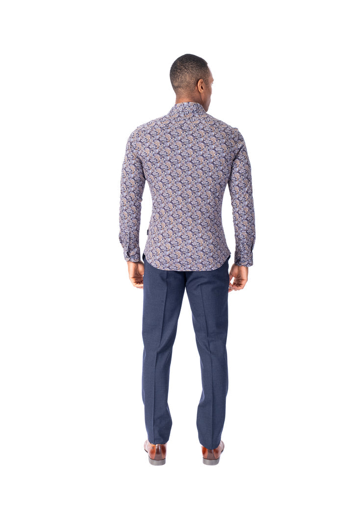 Cotton/Stretch Paisley Knit Sport Shirt - Navy