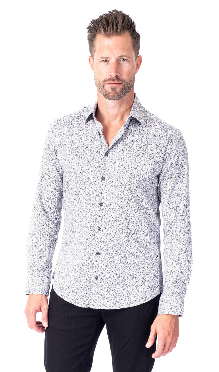 Cotton/Stretch Paisley Woven Sport Shirt - Black