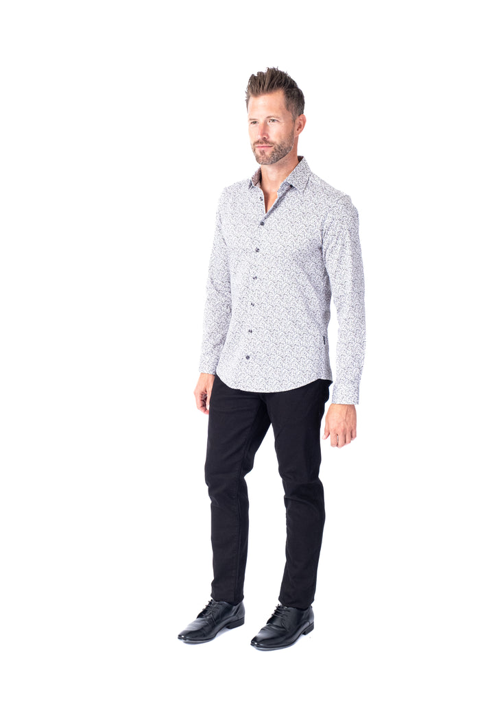 Cotton/Stretch Paisley Woven Sport Shirt - Black