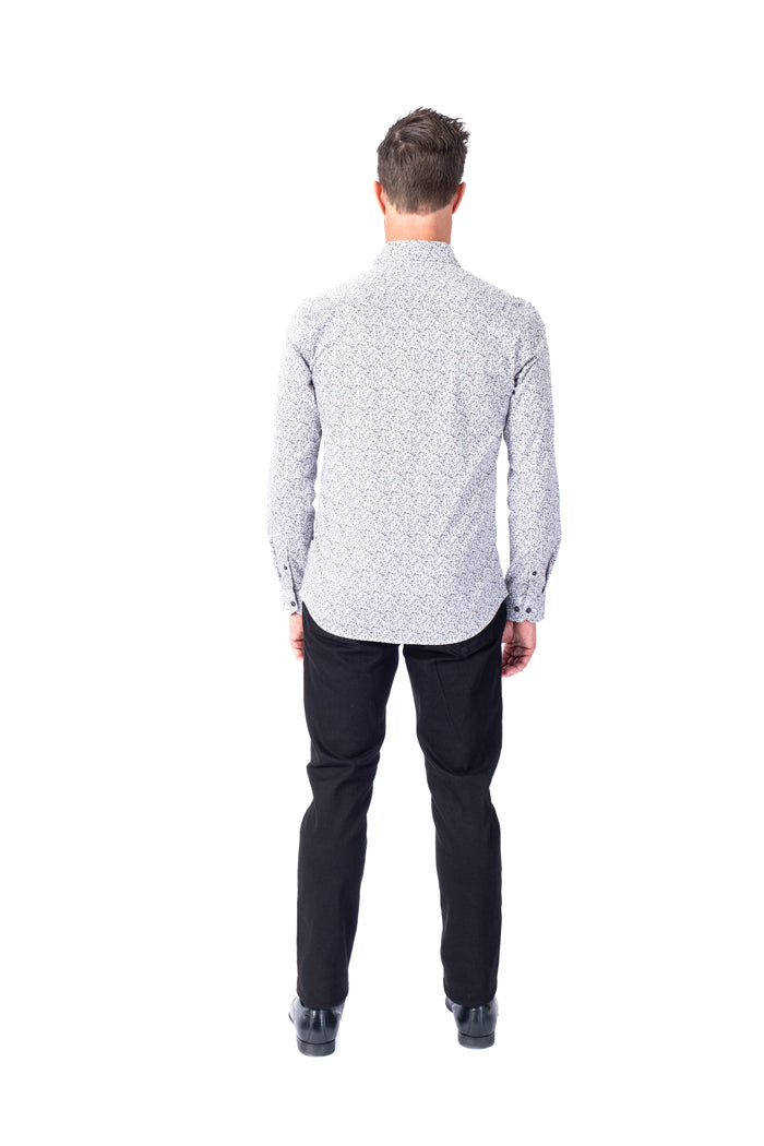 Cotton/Stretch Paisley Woven Sport Shirt - Black