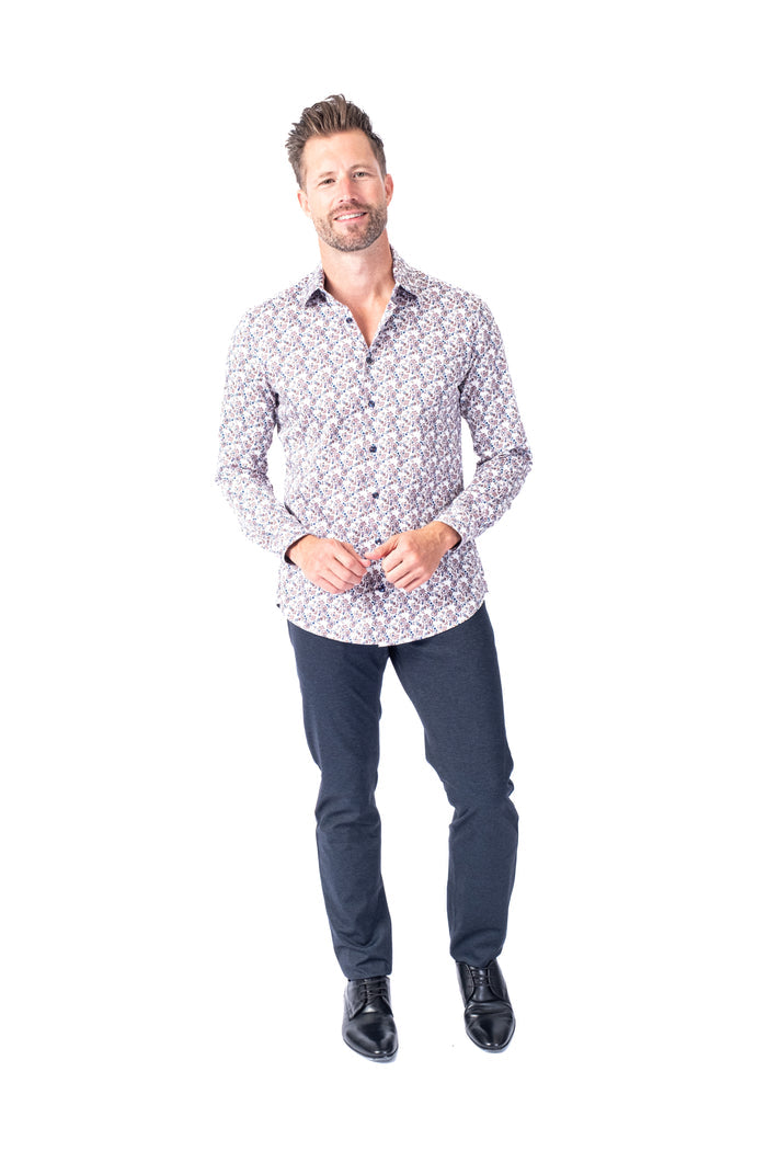 Cotton/Stretch Paisley Woven Sport Shirt - Multi