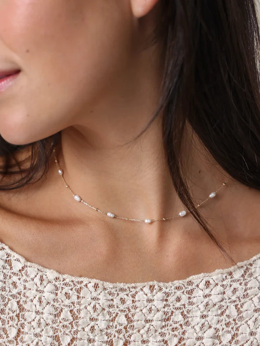 Dainty Jewel Necklace - White Pearl-view 1
