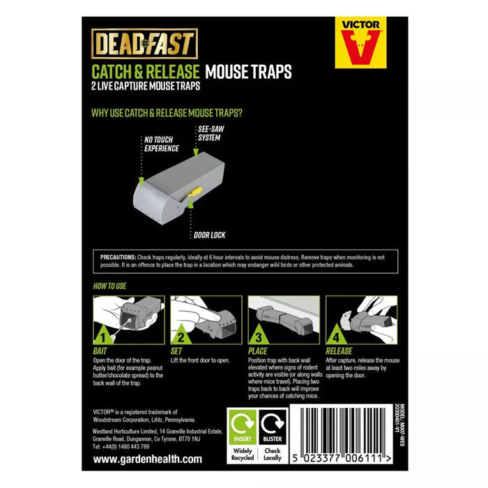 Deadfast Live Catch & Release Mouse Traps x2 back of pack