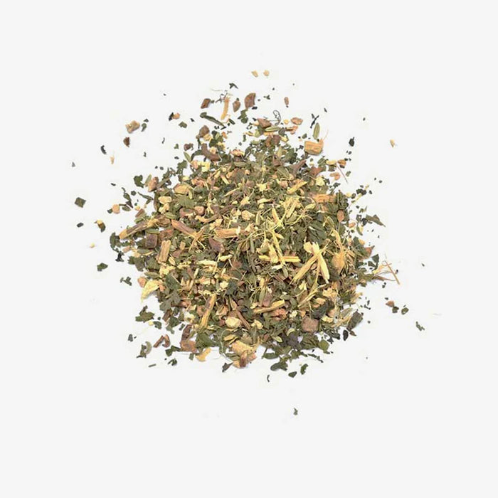 Love Tea Detox Loose Leaf Tea leaves, herbal blend with nettle leaf, dandelion, and burdock.