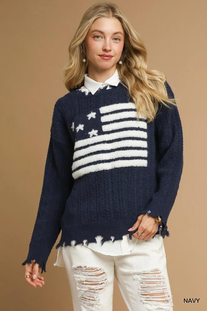 Distressed American Flag Sweater