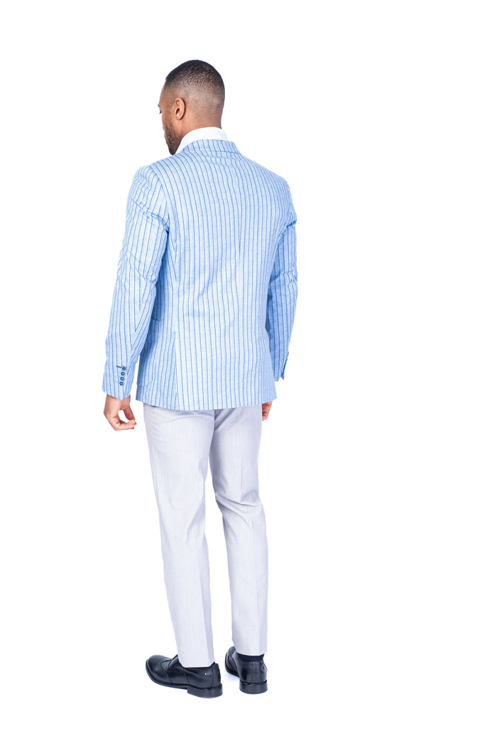 Double-Breasted Stripe Blazer - Blue