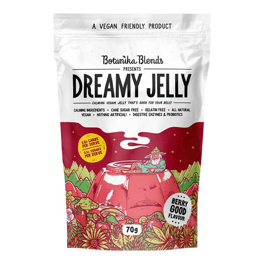 Botanika Blends Dreamy Jelly packaging with illustrations and colourful elements.