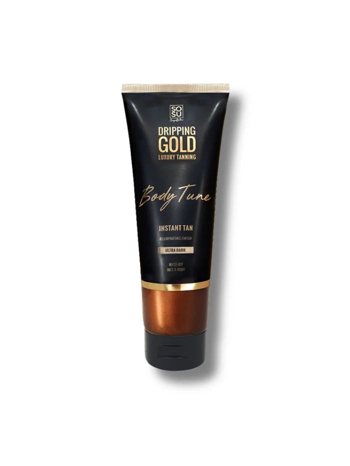 Tube of Dripping Gold Body Tane Instant Tan on a white background