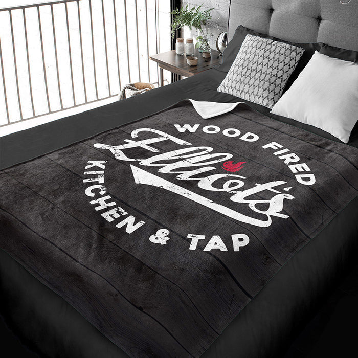 Elliots Wood Fired Kitchen and Tap Logo Plush 50" x 60" Minky Blanket