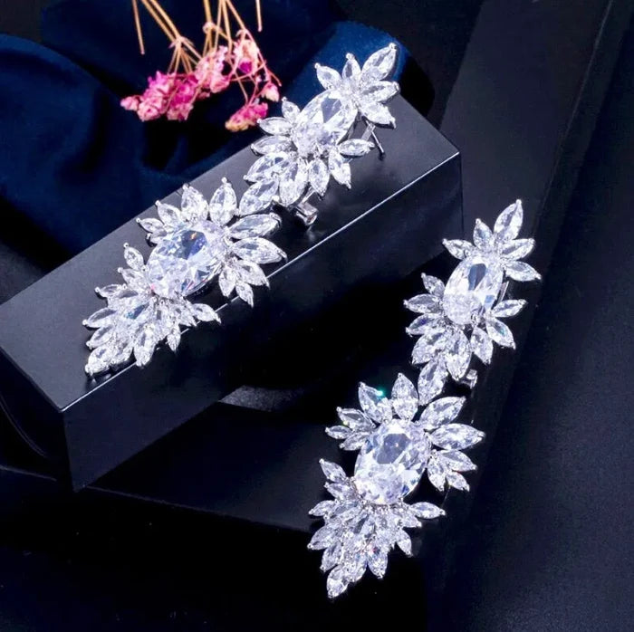 Wedding Jewelry - Silver Cubic Zirconia Bridal Earrings