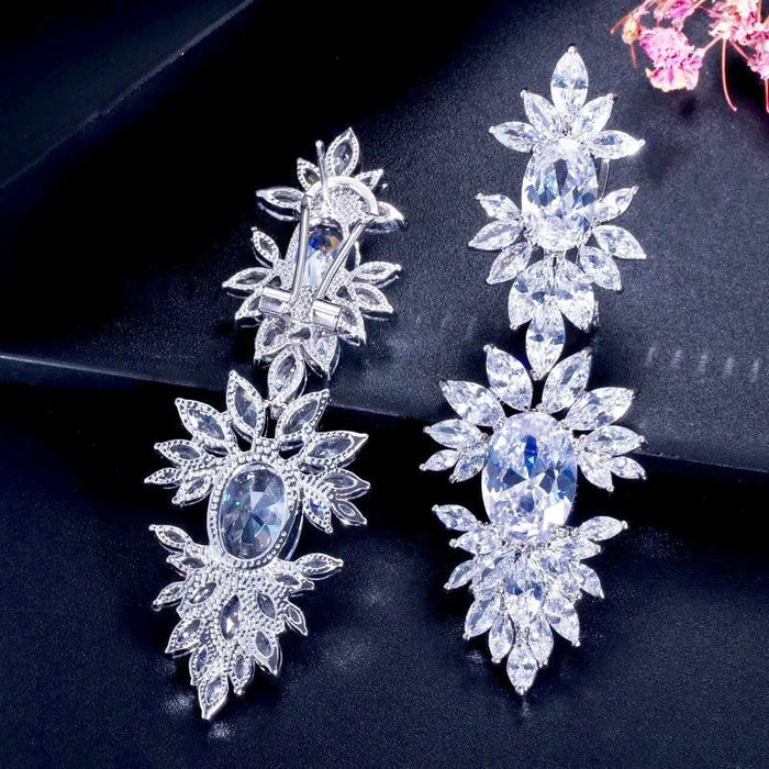 Wedding Jewelry - Silver Cubic Zirconia Bridal Earrings