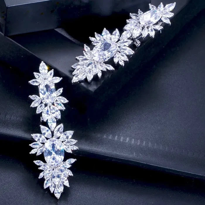 Wedding Jewelry - Silver Cubic Zirconia Bridal Earrings