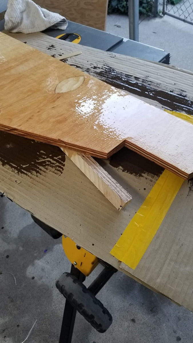 Wood wing coated with 2:1 epoxy resin kit.