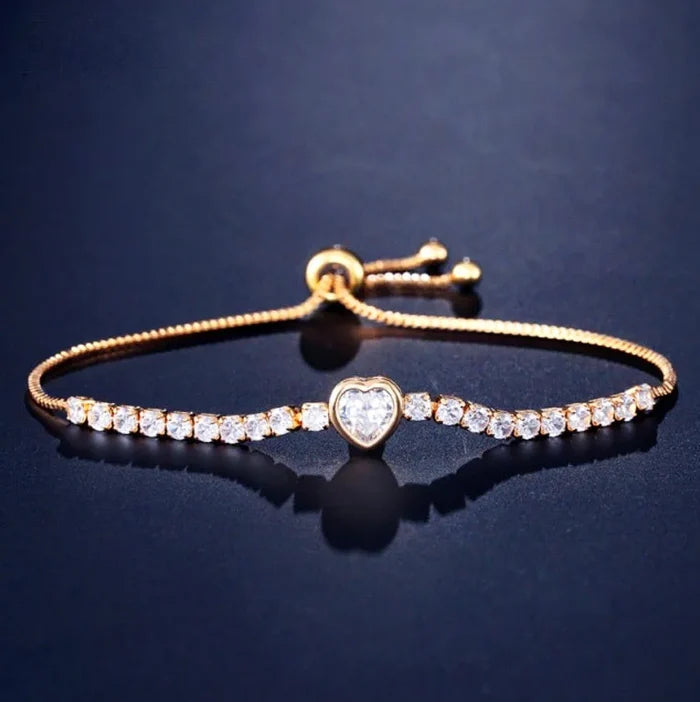 Wedding Jewelry - Heart CZ Bridal Bracelet - Available in Silver, Rose Gold and Yellow Gold