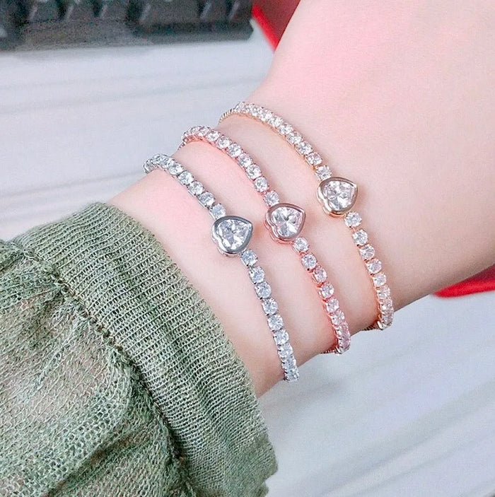 Wedding Jewelry - Heart CZ Bridal Bracelet - Available in Silver, Rose Gold and Yellow Gold