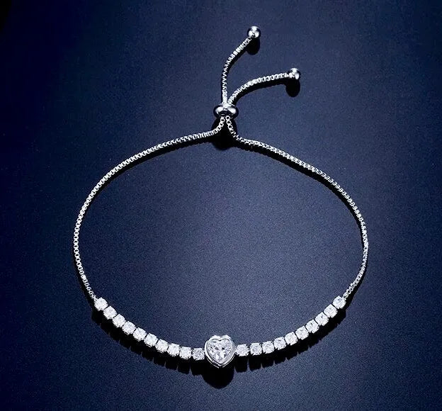 Wedding Jewelry - Heart CZ Bridal Bracelet - Available in Silver, Rose Gold and Yellow Gold