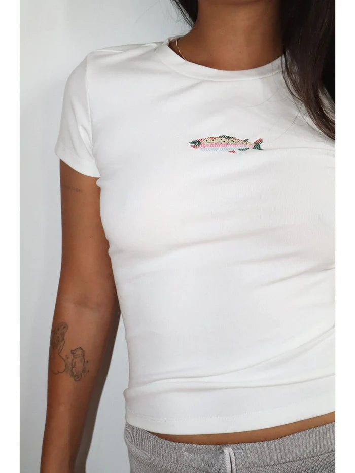 Fish Embroidered Baby Tee