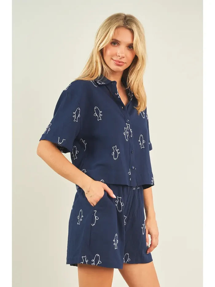 Fish Embroidered Shorts