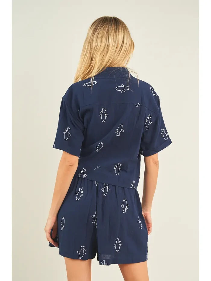 Fish Embroidered Shorts