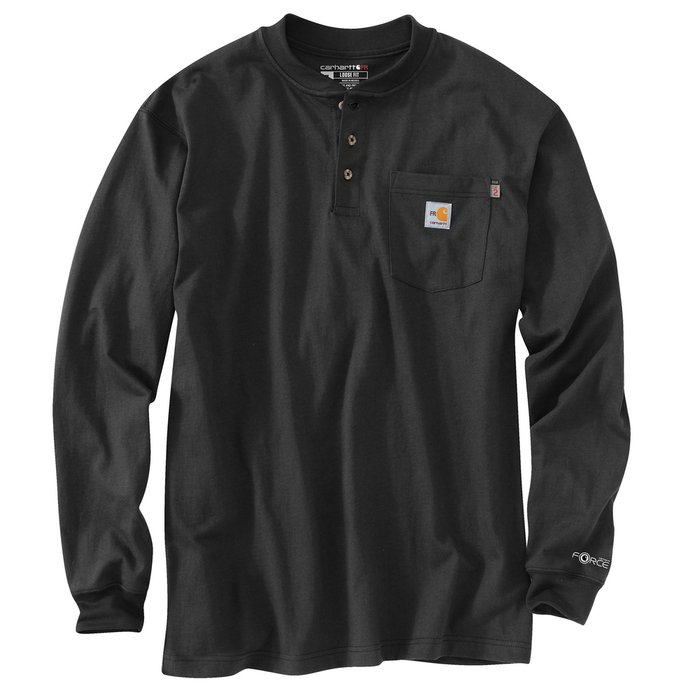Flame Resistant Force Loose Fit Midweight Long-Sleeve Pocket Henley T-Shirt - BLK-Black | Carhartt 100237