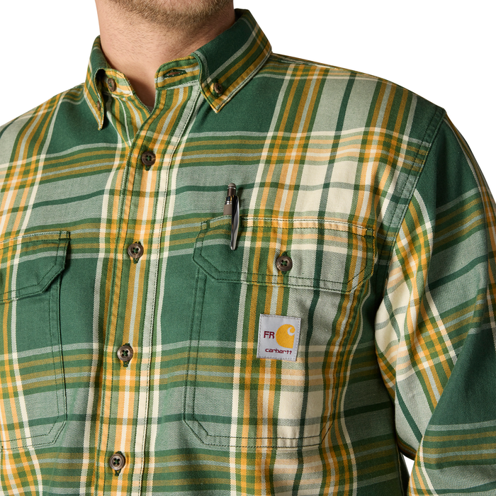 Flame Resistant Loose Fit Midweight Twill Plaid Shirt - GN3-Mountain View/Carhartt Gold | Carhartt 104507