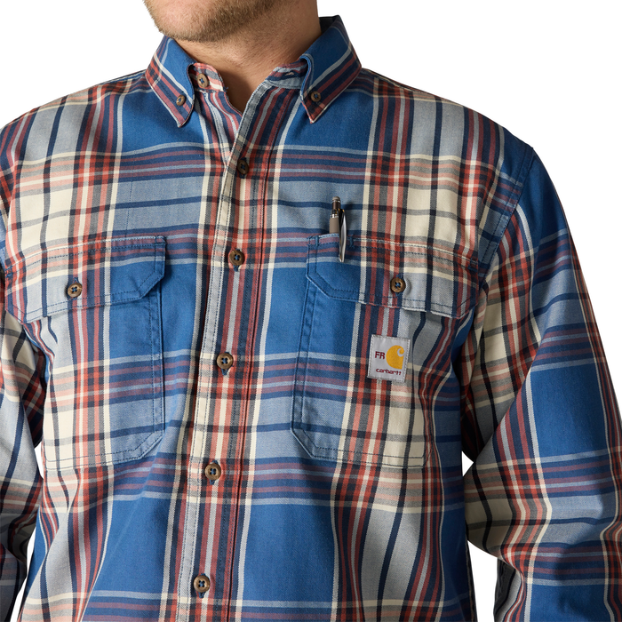 Flame Resistant Loose Fit Midweight Twill Plaid Shirt - HL9-Dark Blue/Spice Red | Carhartt 104507