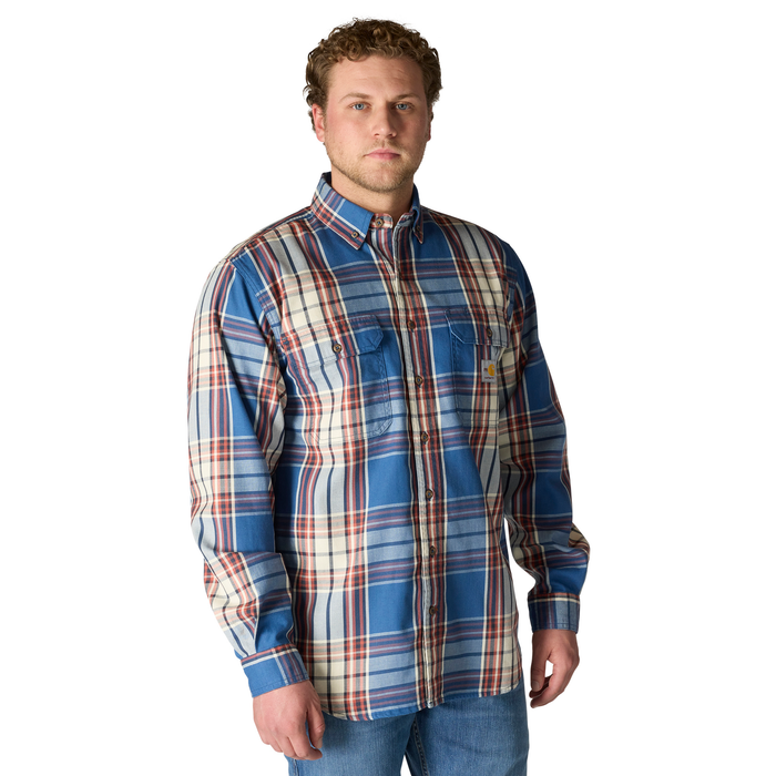 Flame Resistant Loose Fit Midweight Twill Plaid Shirt - HL9-Dark Blue/Spice Red | Carhartt 104507