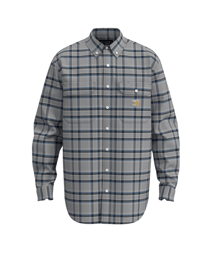 Flame Resistant Loose Fit Midweight Twill Plaid Shirt - HX2-Navy/Carhartt Gray | Carhartt 104507