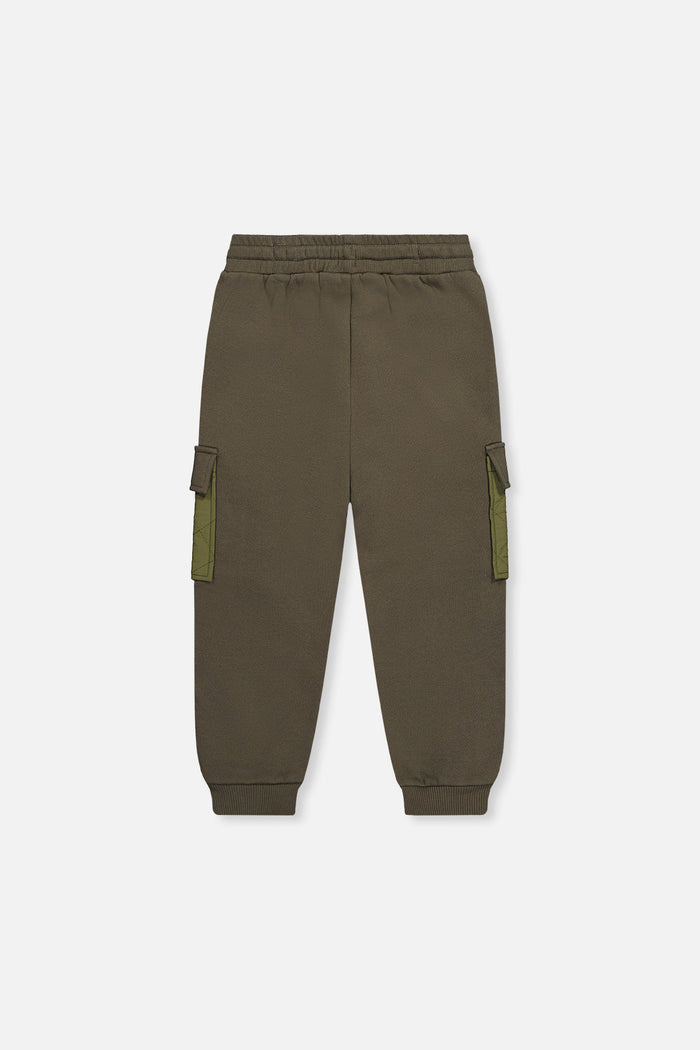 Fleece Bi-Material Sweatpants With Pockets Green-3