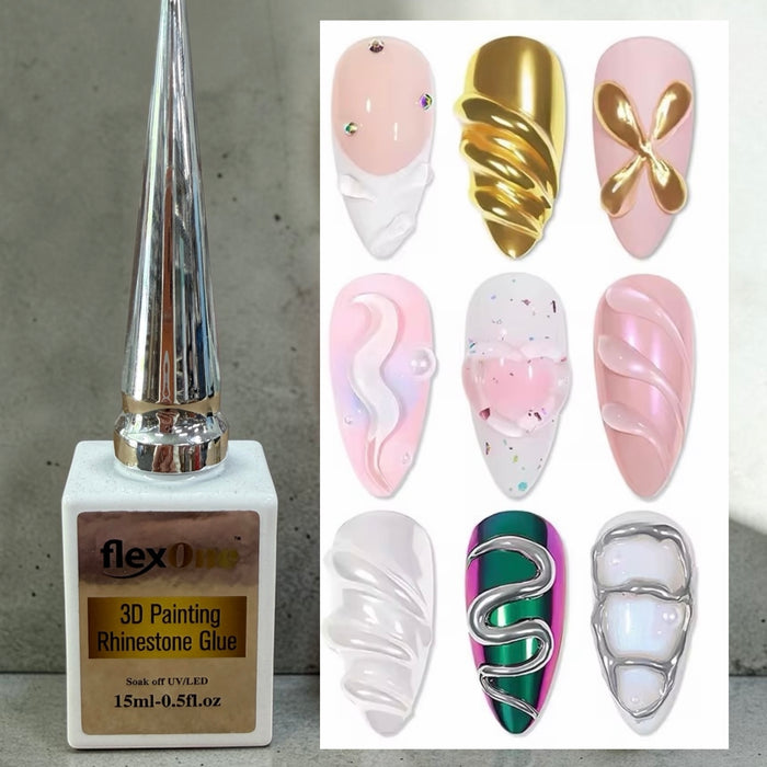 FlexOne Non-Wipe 3D Clear Gel Glue Rhinestone – Nail Art 3D Designs, Water Drops, Shell Painting