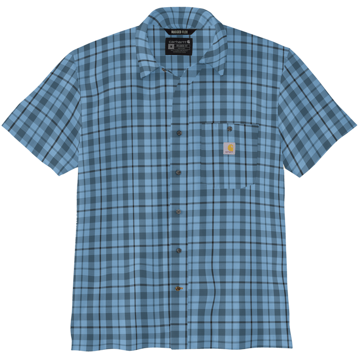 Force Sun Defender Relaxed Fit Lightweight Short-Sleeve Plaid Shirt - HK8-Storm Blue | Carhartt 106747