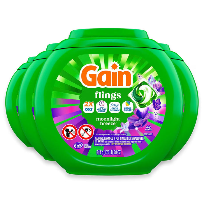 Gain Flings Moonlight Breeze 4-in-1 Odor Defense Laundry Detergent Pacs - 42 Ct - 4 Pack