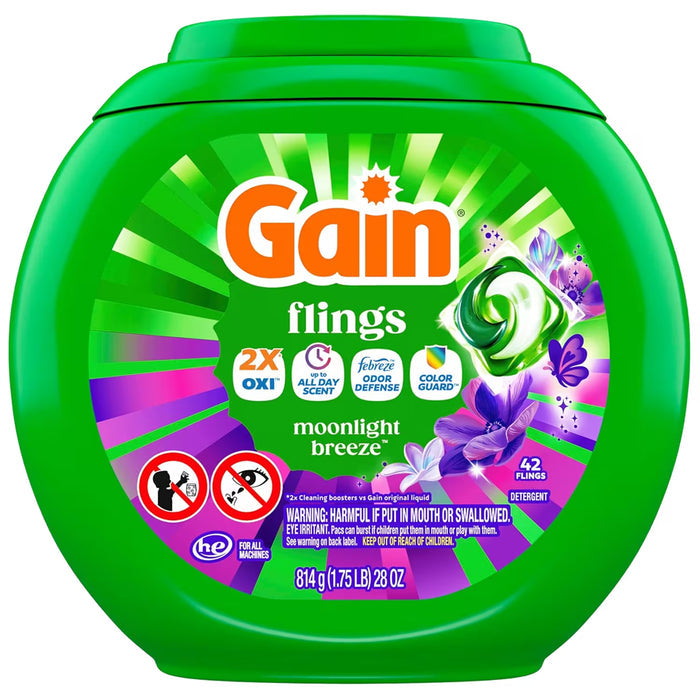 Gain Flings Moonlight Breeze 4-in-1 Odor Defense Laundry Detergent Pacs - 42 Ct - 4 Pack